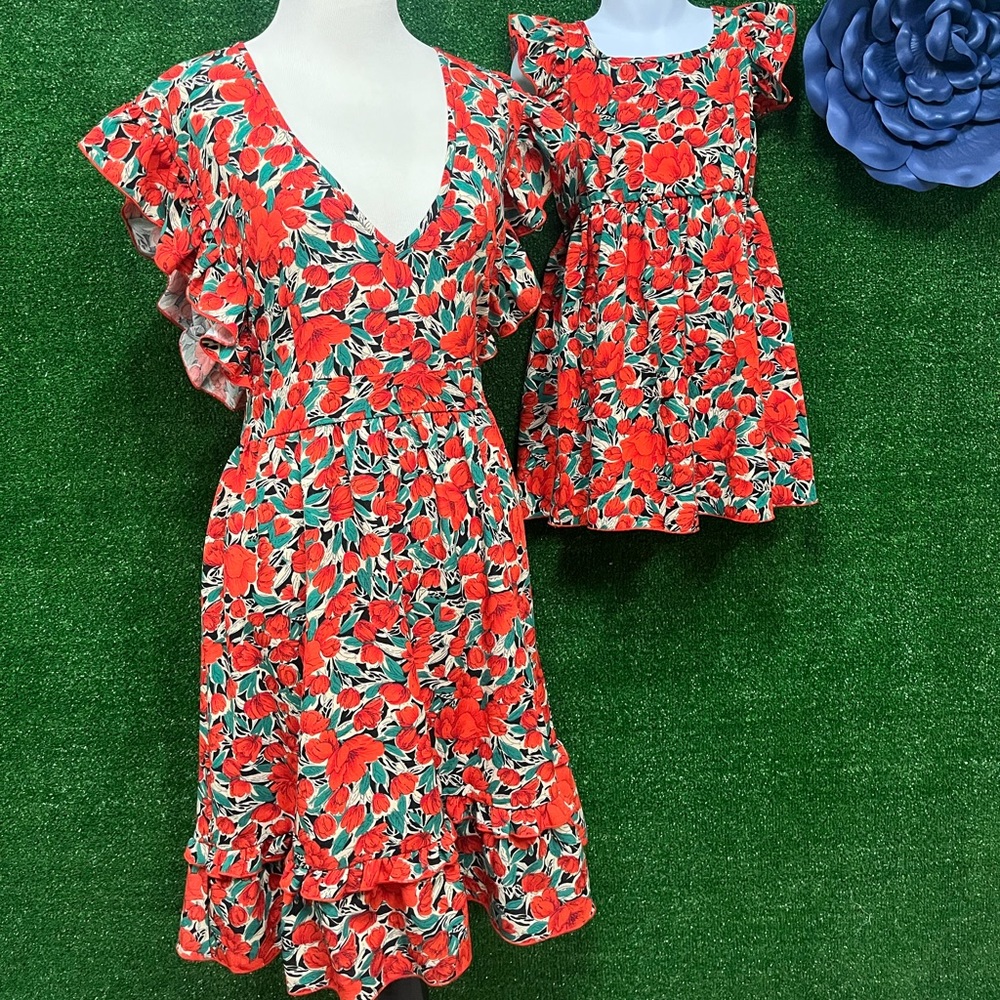 Pat Pat red floral matching mommy & me dresses size toddler 4-5T and women’s XL